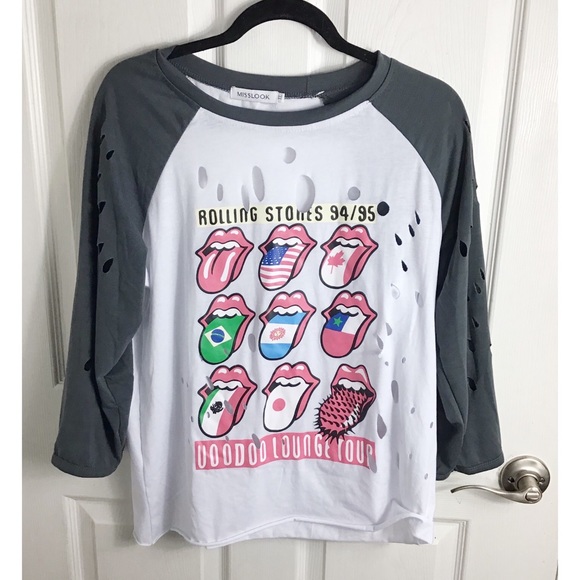 MISSLOOK Tops - Misslook Rolling Stones Distressed Jersey Top